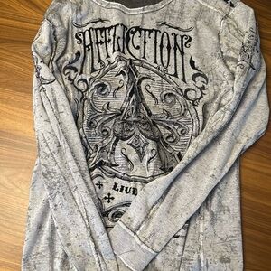 Affliction Shirt Mens  Reversible Gray Thermal Distressed Live Fast